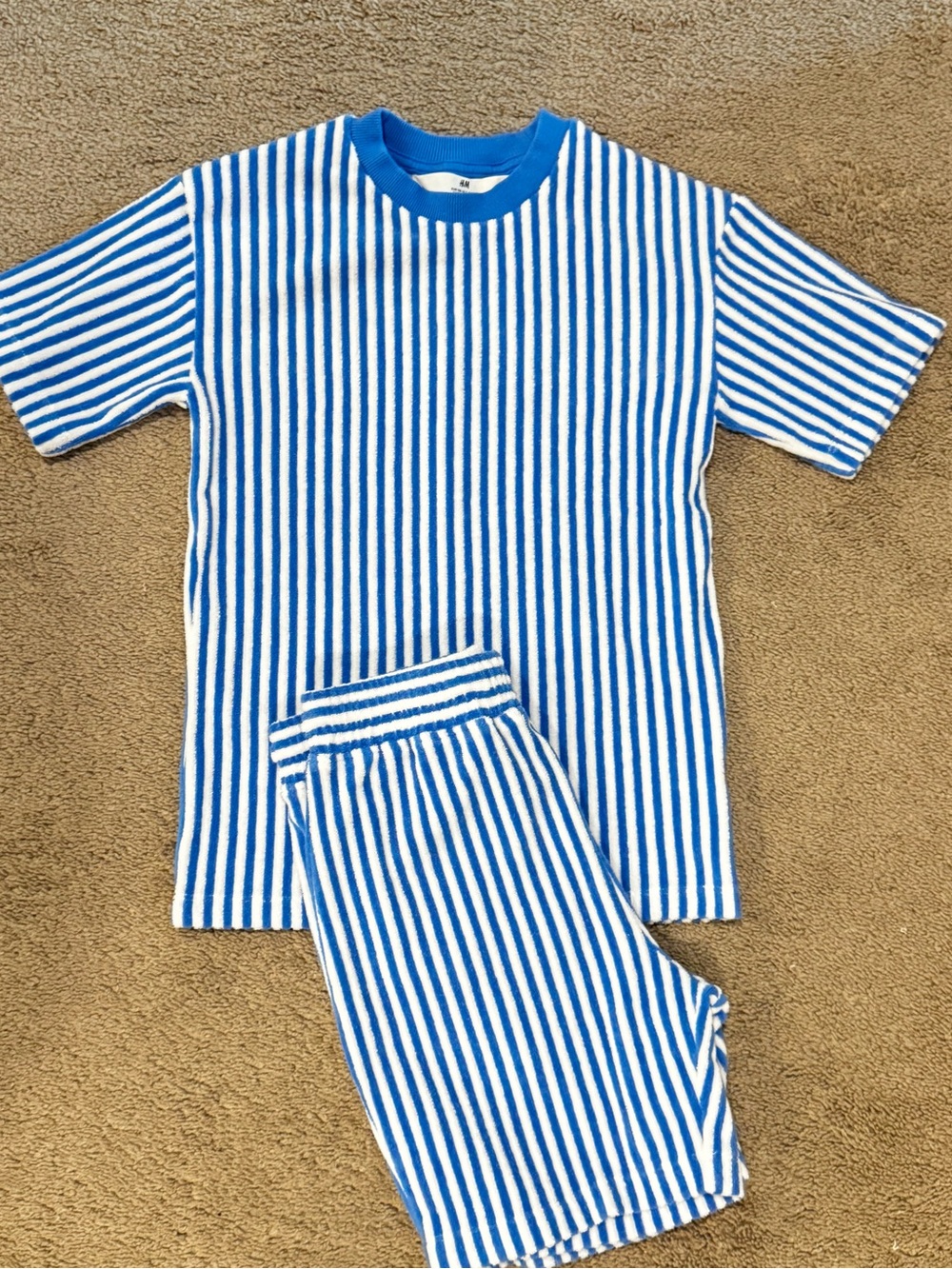 2 piece Terry Set Blue & White Striped Kids